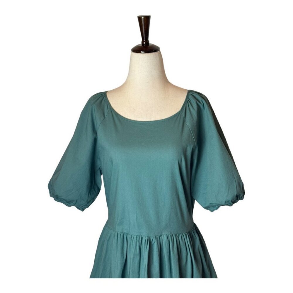 Peter Som Collective Dress Womens 12 Green Puff Sleeve Tie Fit And‎ Flare Mini - Picture 4 of 12